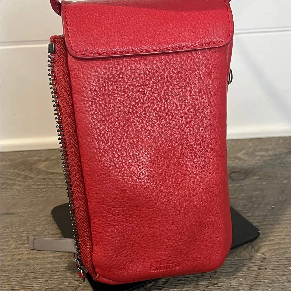 Vince Camuto Cory Sangaria Red Leather Cell Phone Wallet Crossbody Bag - Picture 14 of 14